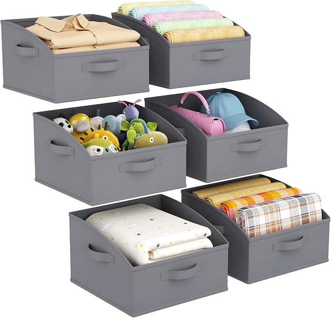 Lifewit Trapezoid Closet Storage Bins for Shelf, 6 Packs Non-woven Closet Organizer Baskets with Handles, Foldable Clothes Containers Boxes for Clothing, Book, Purse, 16L, Medium, Gray by Lifewit