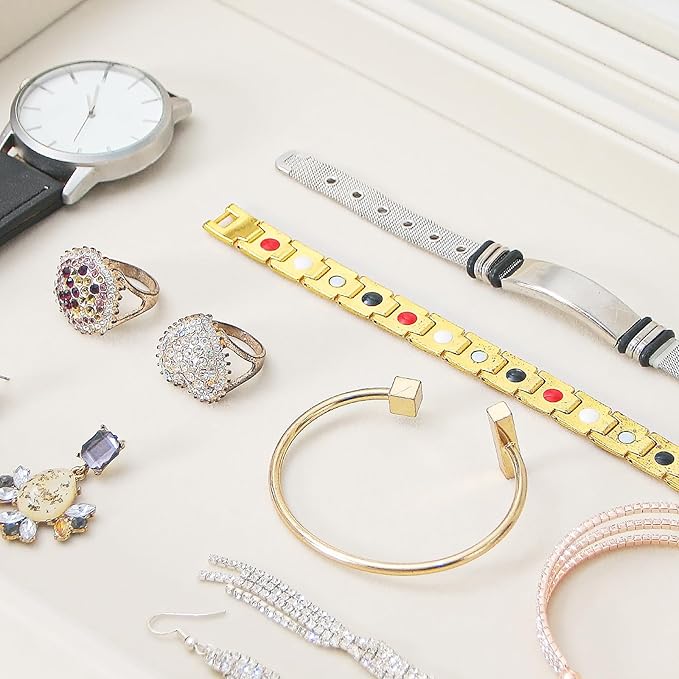 Coward Jewelry Organizer Box, Beige Velvet Blank Display Tray Case with Lid for Storage Necklaces Bracelets Rings Beads and Jewelry Accessories - Image 5