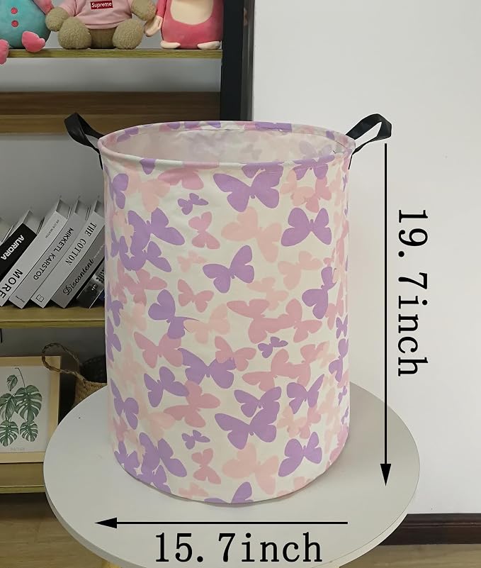Collapsible Kids Laundry Basket Clothes Hamper, Foldable Storage Organizer Bin, Toy Clothes Storage with Handles for Boys Girls Bedroom, Room Decor Butterfly - Image 4