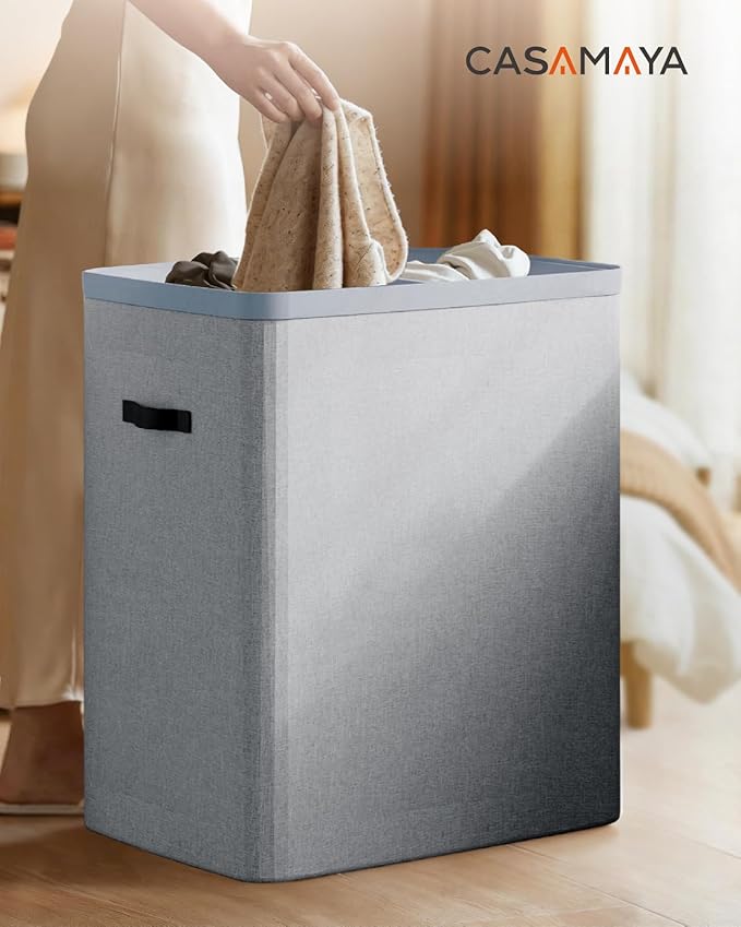 CASAMAYA Laundry Basket with Lid, Laundry Hamper 2 Section, 170L collapsible Laundry Organizer, Easy Assembly, with Handles and Removable Liners, 22 x 15.7 x 29.5 Inches, Gray JSP903G - Image 7