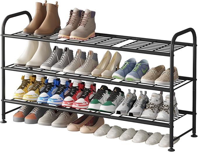 LINZINAR Shoe Rack 3 Tier Long Metal Shoe Organizer for Closet Entryway Black by LINZINAR