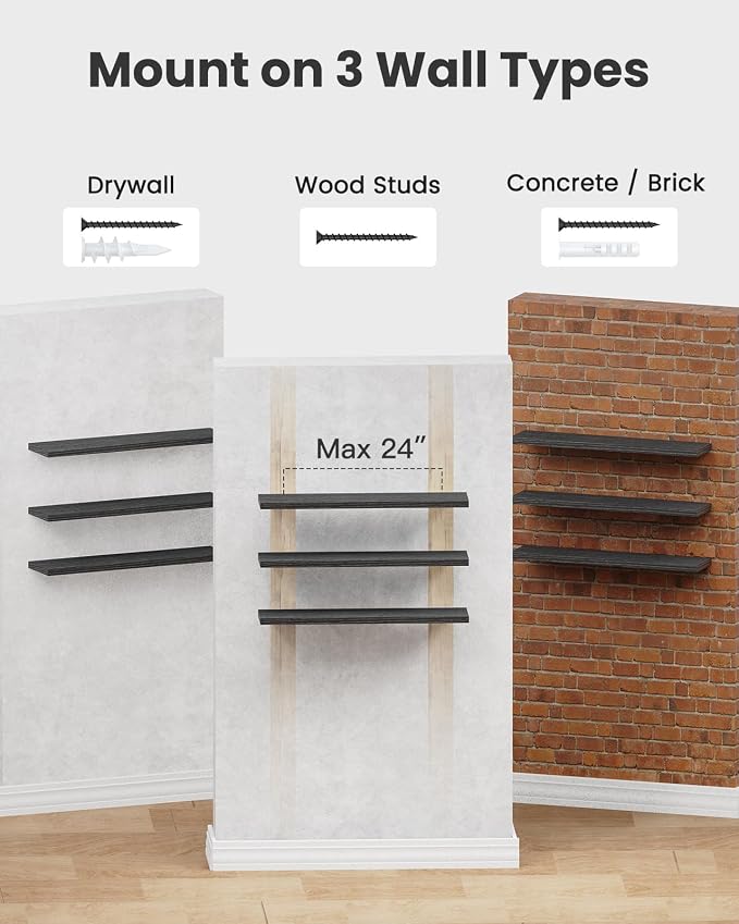 AMADA HOMEFURNISHING 47.2" L Floating Shelves, Wall Shelves Set of 3 for Bathroom/Living Room/Bedroom/Kitchen, Black Floating Shelves for Wall Decor with Invisible Brackets - AMFS55B - Image 8