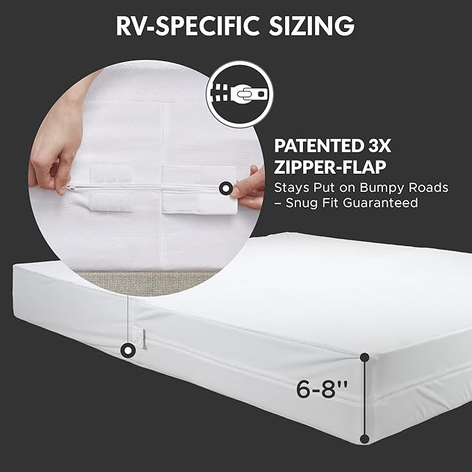 Degrees of Comfort RV Short Queen Mattress Encasement (60x75 Inch) - Bed Bug Proof & Dust Mite Protection, 6-Sided Zippered Water-Resistant Cover, Hypoallergenic Allergy Relief - Fits 6-8" Deep