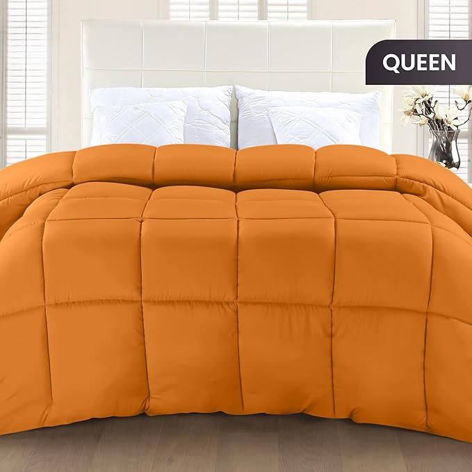 Utopia Bedding Queen Comforter Duvet Insert, Quilted Burnt Orange Comforter with Corner Tabs, Box Stitched Down Alternative Comforters Queen Size 88 x 88 inches