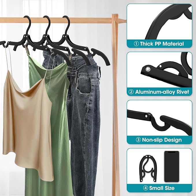 40 Pcs Travel Hangers Portable Foldable Travel Hanger Organizer, Plastic Cruise Essentials Clothes Drying Rack Folding Hangers for Camping Flying RV Europe Vacation Essentials Suitcasee, Black - Image 4