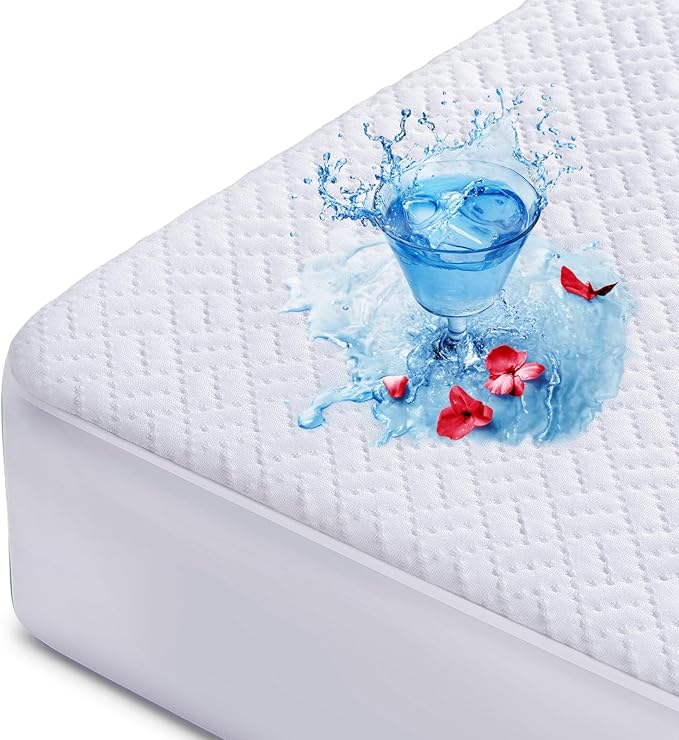 Hanherry 100% Waterproof Mattress Protector California King Size, Mattress Cover 3D Air Fabric Cooling Mattress Pad Cover Smooth Soft Breathable Noiseless, 8''-21'' Deep Pocket