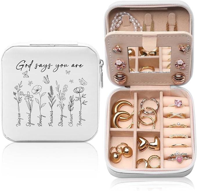 GAOLZIUY God Says You Are Inspirational Travel Jewelry Box, Religious Bible Verse Christian Spiritual Gifts for Women Girls, Faith Portable Jewelry Organizer Case for Friend, Sister, Mom by GAOLZIUY