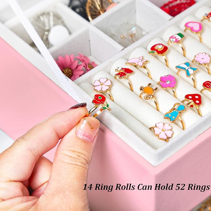 QBestry Earring Jewelry Box for Girls Pink, 5 Layers Jewelry Organizer with Lock Key Jewelry Boxes for Women Necklace and Earring Holder Organizer for Girls Teen Jewelry Box Earrings Case Xmas Gifts - Image 5