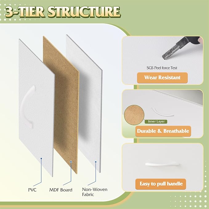 WLIVE 9-Drawer Dresser, Fabric Storage Tower for Bedroom, Hallway, Closet, Tall Chest Organizer Unit for Bedroom with Fabric Bins, Steel Frame, Wood Top, Easy Pull Handle, White - Image 6