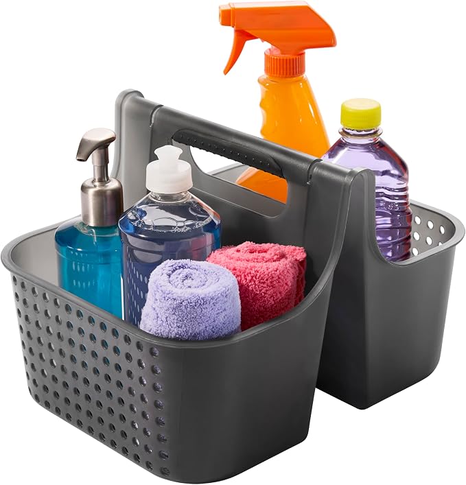 madesmart Portable Shower Caddy Tote with Soft Handle, Plastic Organizer for Soap, Shampoo & Bath Essentials, Carbon - Image 5