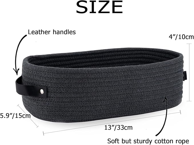 Cotton Rope Toilet Paper Holder Basket with Handle, Home Decor Organizing Small Baskets, Nursery Basket 13"x5.9"x4" Dark Gray - Image 3