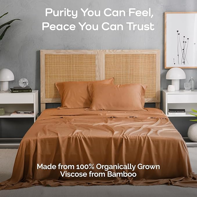 Viscose Bamboo Twin XL Sheets 3PC Set - Extra Long - Cooling Bedding for Hot Sleepers with Moisture Wicking Technology - Silky Soft 16 Inch Deep Pocket, Almond - 38" x 80"
