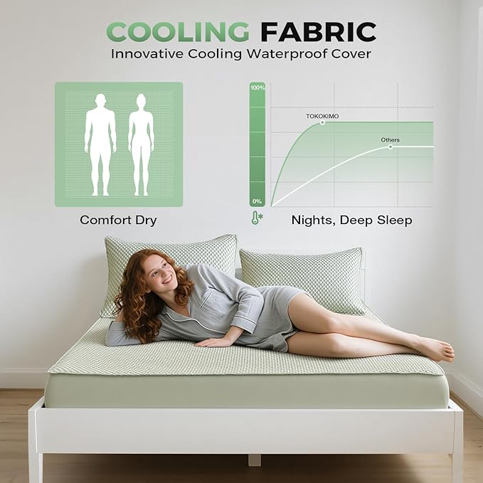 Tokokimo Premium Cooling 100% Waterproof Mattress Protector with Pillow Cases Queen Size, Breathable Washable 3D Air Fabric, Soft Noiseless Deep Pocket 8''-16'', Ideal for Hot Sleepers