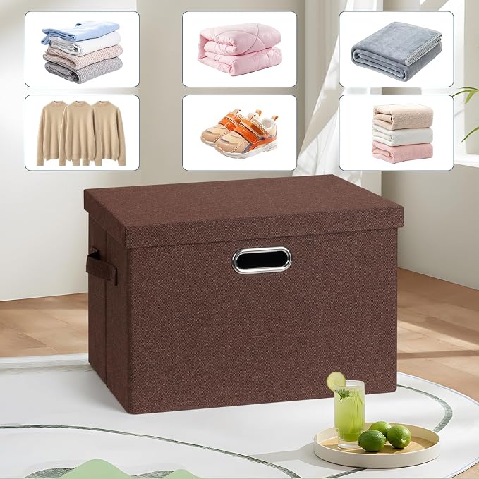 Graciadeco Large 17" 36 Quart Collapsible Stackable Storage Bins with Lids, 3 Packs Dark red Foldable Fabric Closet Storage Boxes with Lids, Heavy-duty Linen Cube Baskets(17x12x11) - Image 6