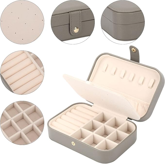 FEISCON Jewelry Organizer, Small Jewelry Box Mini Jewelry Travel Case Storage and Organizer Portable Jewelry Storage Box/GRAY - Image 3
