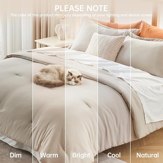 MUXHOMO Full Comforter Sets, All Season Ultra Soft Down Alternative Bedding - 3 Piece Lightweight Bed Set Includes 1 Comforter (82"x86") and 2 Pillow Shams (20"x26"), Linen