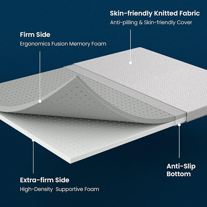 BedStory Extra Firm Mattress Topper 3 Inch King Size, Extra Firm Foam Bed Topper for Pain Relief, Copper Gel Bamboo Charcoal Green Tea Cooling Pad with Cover, CertiPUR-US Certified, No Odor