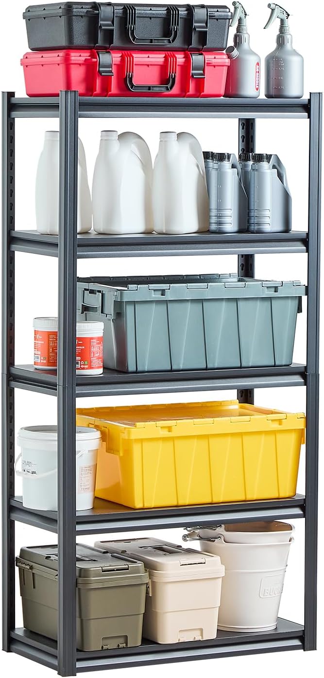 VEVOR Storage Shelves, 2000 lbs, 5 Tier Garage Storage Shelving, 16" D x 32" W x 63" H Adjustable Metal Shelves for Garage Shelves Utility Rack Shelf, Ideal for Kitchen, Warehouse, Basement, Black by VEVOR