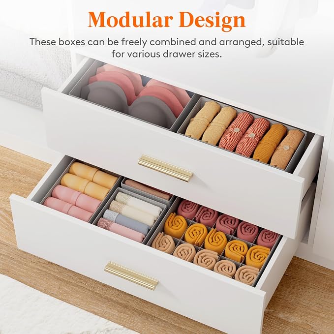 Lifewit Underwear Drawer Organizer for Closet 36 Pack, 3 Sizes Dresser Organizer Dividers, Deep Fabric Foldable Drawer Storage Organizer Bins for Clothes/Sock/Bra, Light Grey - Image 4