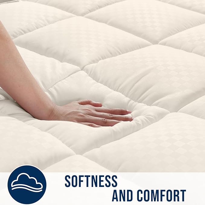 OLANLY Full Quilted Fitted Mattress Pad, Elastic Fitted Mattress Topper, Cooling Soft Mattress Cover Stretches up to 21 Inches Deep, Machine Washable Mattress Protector (54x75 inch, Ivory White)