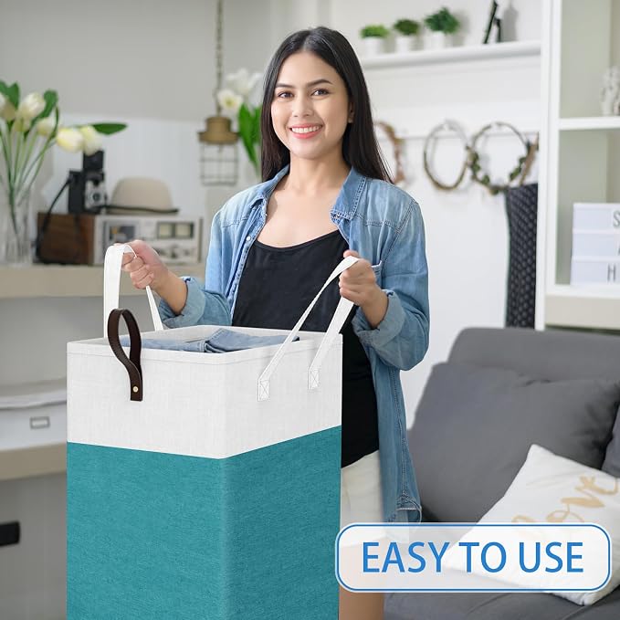 HomeHacks 75L Rolling Laundry Basket with Wheels, Collapsible & Waterproof Laundry Hamper, Mobile Clothes Hamper, Storage Laundry Bins with Handles for Laundry Room, Bedroom, Bathroom & Dorm, Green - Image 6