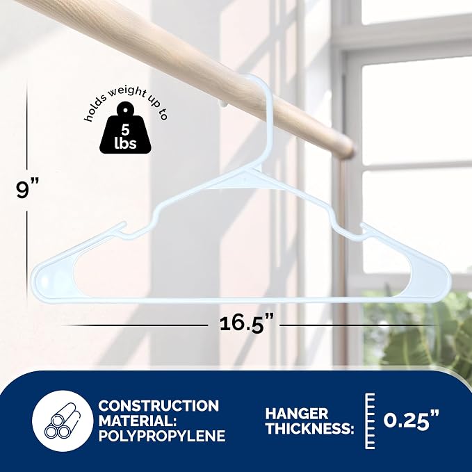 Plastic Hangers 50 Pack, Strong Space Saving Clothes Hanger, Made in USA, Perfect Shirt or Coat Plastic Hanger, with Shoulder Grooves, White, Notched - Image 2