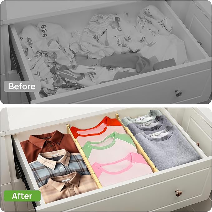 ANTOWIN 4 Pack Expandable Drawer Dividers, 2.2'' High, Extend from 17'' to 22'', Dresser Drawer Organizers, Bamboo Separators for Kitchen, Bedroom, Office, Bathroom, with 12 Pack Divider Inserts - Image 2