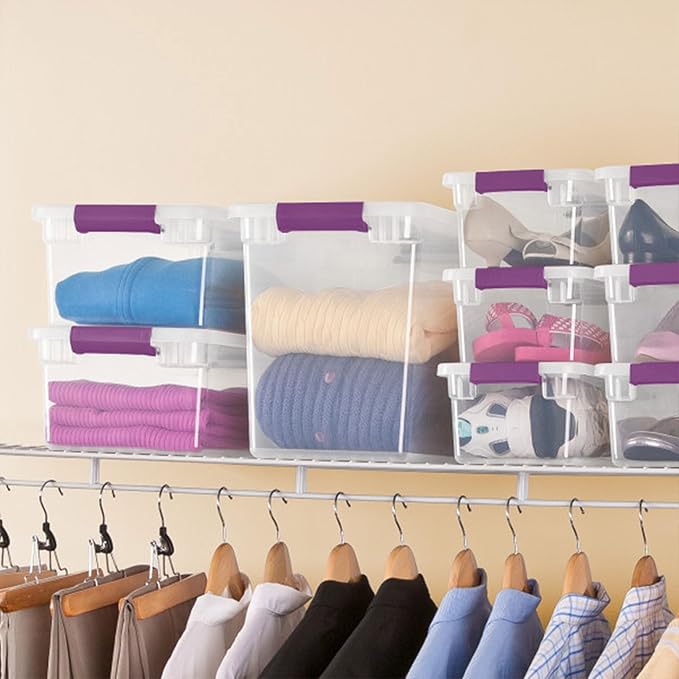 Sterilite 12-Pack 27 Quart ClearView Latch Box, Stackable Organizer Bins with Latching Lids - Clear Plastic Organization Containers for Closet, Bedroom, Shelving Units and Everyday Home Storage - Image 5