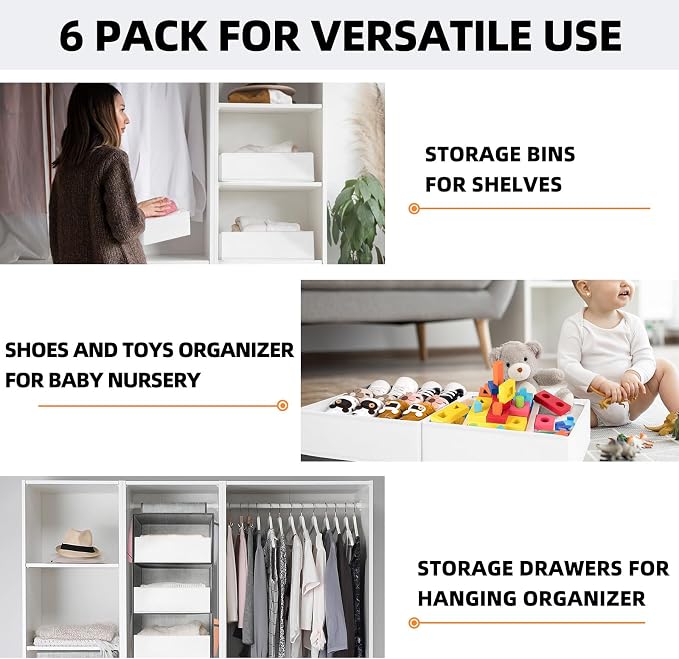 Criusia Drawer Organizer Clothes 6 Pack White- Dresser Organizer Bins for Closet Bedroom - Baby Clothes Organizers and Storage for Nursery Organization -Sock Underwear Drawer Organizer Divider - Image 5