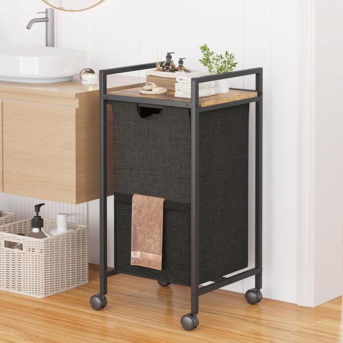 Laundry Hampers,Laundry Basket， Laundry Sorter with Top Shelf & Removable Washable Bags & Side Pockets for Laundry Room organization, Bathroom and Dorm, Rustic Brown and Black - Image 8