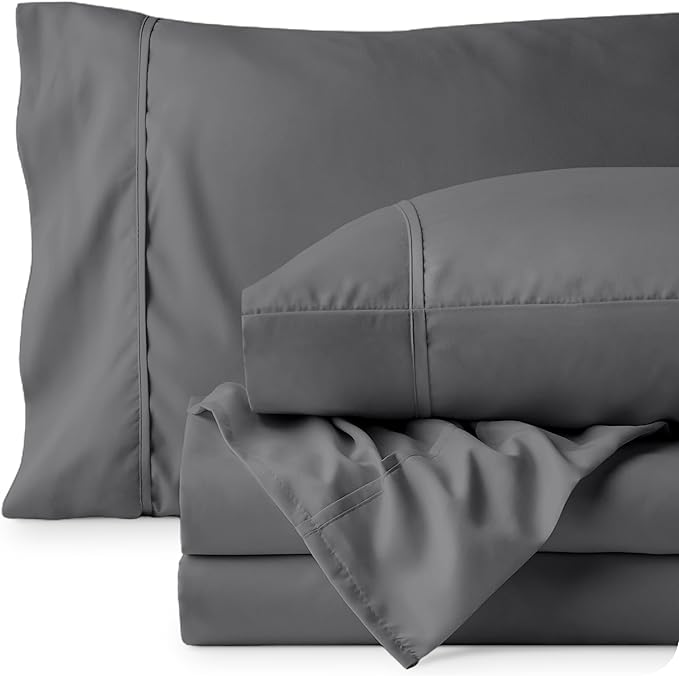 Bare Home Queen Sheet Set - 1800 Ultra-Soft Microfiber Queen Bed Sheets - Double Brushed - Deep Pockets - Easy Fit - 4 Piece Set - Bedding Sheets & Pillowcases (Queen, Grey)