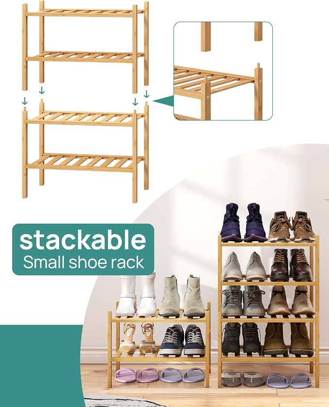 viewcare Small Shoe Rack, 6-Tier Shoe Shelf for Entryway, Bamboo Wood Shoe Rack for Closet & Hallway, Long 17.2IN | Beautiful | Functional | Sturdy | Durable - Image 5
