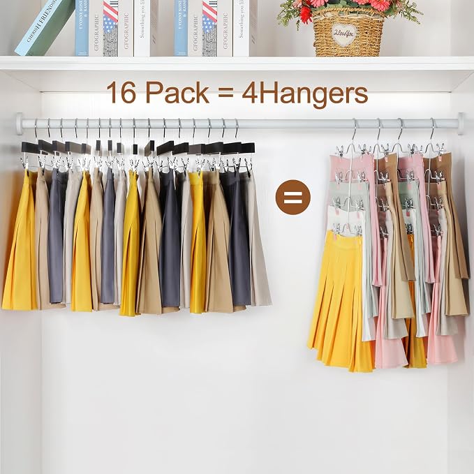 TOPIA HANGER 4 Tier Metal Skirt Hangers for Women, Pants Hanger Space Saving with Adjustable Clips, Gain 70% More Space, Non Slip Grip for Slacks, Trousers, Shorts, Jeans, Towels, Pink, 4-Pack, CT61P - Image 5