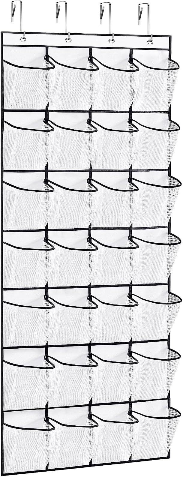 VOPTON 28Large Pockets Over The Door Shoe Organizer, Hanging Shoe Organizer for Closet, Premium Clear Shoe Rack for Door, Shoes Hanger Organizers Storage Holder for Back of Door and 4Metal Hook White by VOPTON