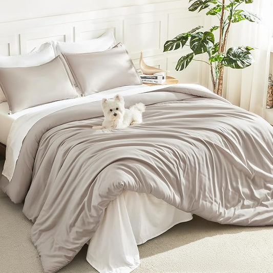 Litanika Deep Linen Grey Comforter Set Full Size, 3 Pieces Lightweight Solid Bedding Comforter Set, All Season Fluffy Bed Set (79x90In Comforter & 2 Pillowcases)