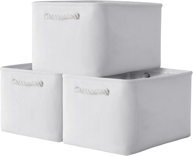 TheWarmHome Storage Basket for Shelves - 15.8x11.8x11.8 inch 3 Pack Fabric Storage Cubes, Collapsible Storage Bin for Organizing Organizer Closet Book Gift Dog(White) by TheWarmHome