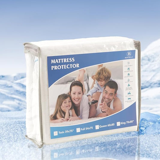 BedTreat Waterproof Mattress Protector Mattress Cover Full Size Bed Cooling Mattress Protector White Mattress Pad Breathable Noiseless Washable Bed Mattress Cover 3D Air Fabric