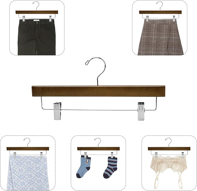 Nature Smile Wooden Pants Skirt Trousers Hangers with Clips (10Pcs Retro) - Image 6