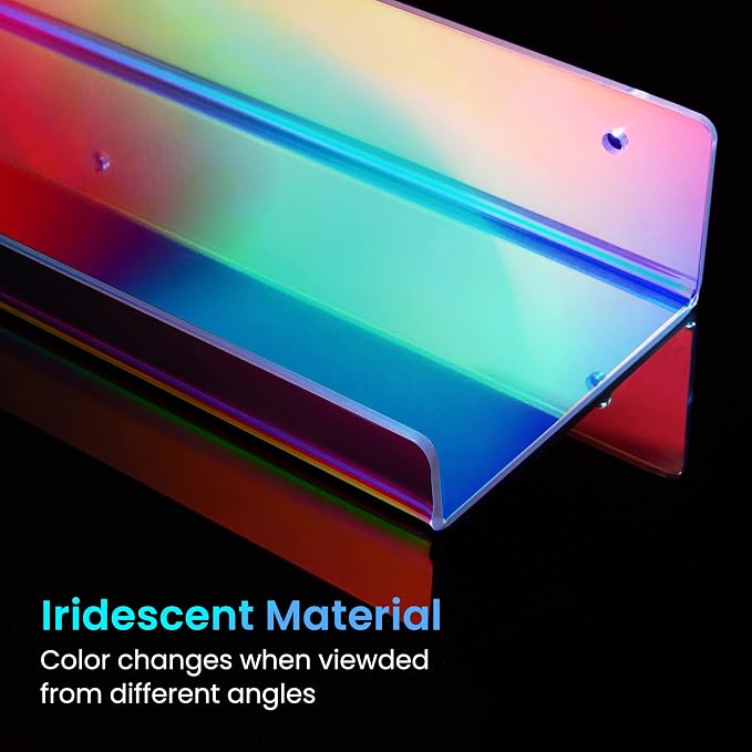 upsimples Acrylic Shelves for Wall Decor, 15" Display Shelf for Perfume, Skincare, Nail Polish, Wall Organizer for Bathroom, Bedroom, Living Room, Playroom, Kids Bookshelf, Iridescent, 4 Pack - Image 4