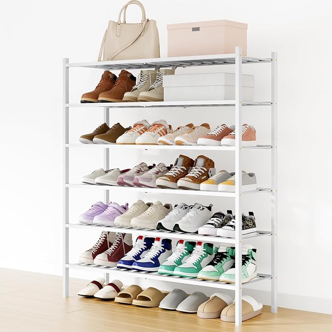 Smiry Shoe Rack, 6 Tier Long Bamboo Shoe Organizer, Stackable Free Standing Wooden Shoe Storage Shelf for Closet, Entryway, Front Door Entrance, White by Smiry