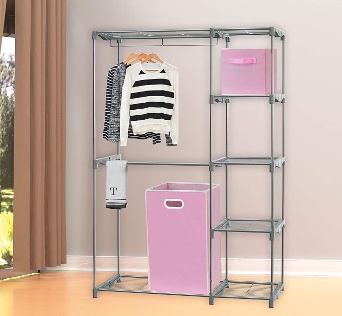Simple Houseware Foldable Closet Laundry Hamper Basket, Pink - Image 3