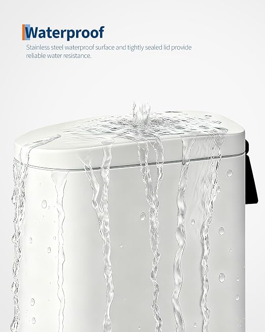 Garvee 13 gal / 50 L Metal Kitchen Trash Can with Lid, Slim Rustproof Garbage Can, Large Step-on Trash Bin with Inner Bucket, Rear Handle, Soft Close Lid, White - Image 5