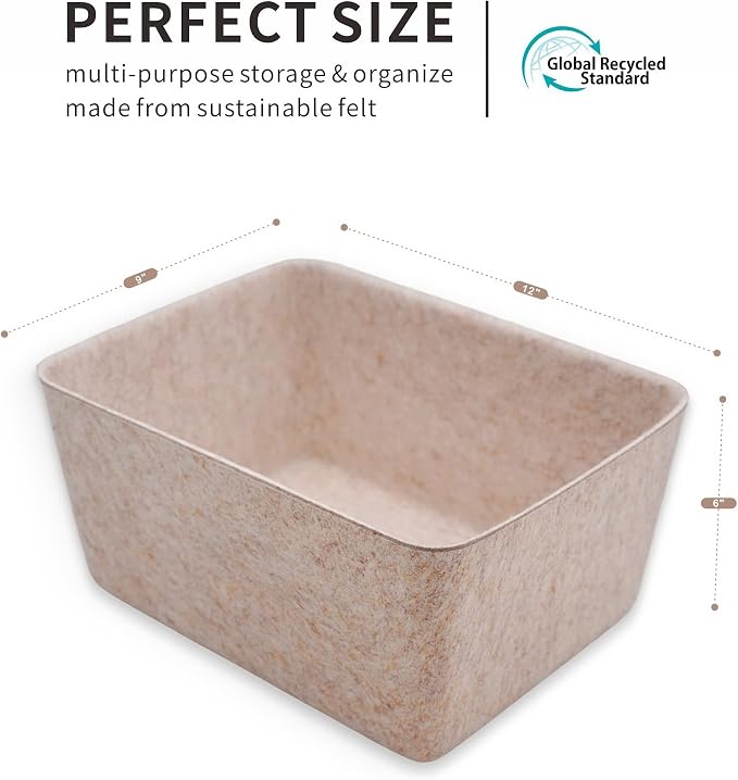 Welaxy Felt Storage Bin Wide Deep Drawer Organizer Beige Caddy for Makeup, Jewelry, Stationery, Closet & Bathroom, Minimalist lifestyle (Oatmeal Bin, M) - Image 7
