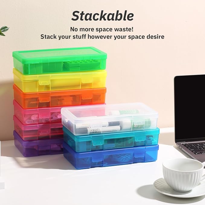 novelinks Plastic Clear Storage Containers for Organizing, Craft Storage Organizers and Stackable Storage Bins with Lids for Pencil Box, Bead, Cookie Cutter, Board Game (9 Pack Medium -Color) - Image 2