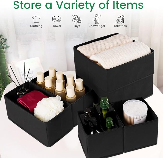 Criusia Drawer Organizer Clothes, 24 Pack Underwear Drawer Organizers, Foldable Closet Organizers and Storage Dresser Drawer Dividers Clothing Organizer for Clothes, Socks, Scarves, Bra, Ties (Black) - Image 6