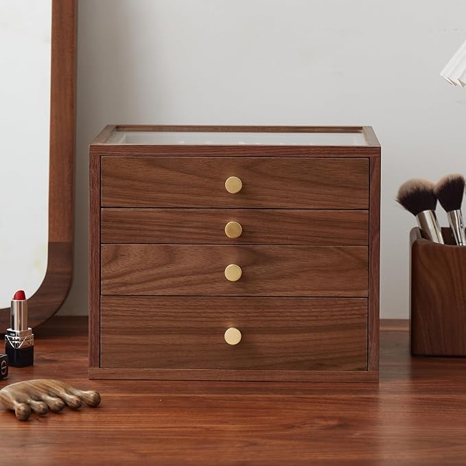 Black Walnut Jewelry Organizers and Storage,4 Layer Wooden Jewelry Boxes for Women,for Necklaces Ring Earring (4 Layer) - Image 5