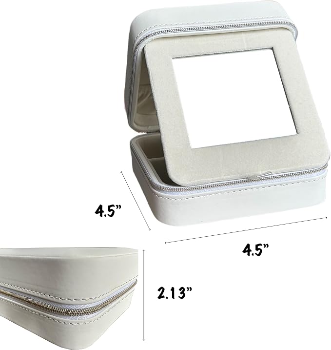 COLLECTIVE HOME - Travel Jewelry Case, Elegant Square Design with Gold Engraved Monogram, Built-in Mirror, Personalized Accessory Organizer for Rings, Necklaces, Gift for Women and Teens (a) - Image 3
