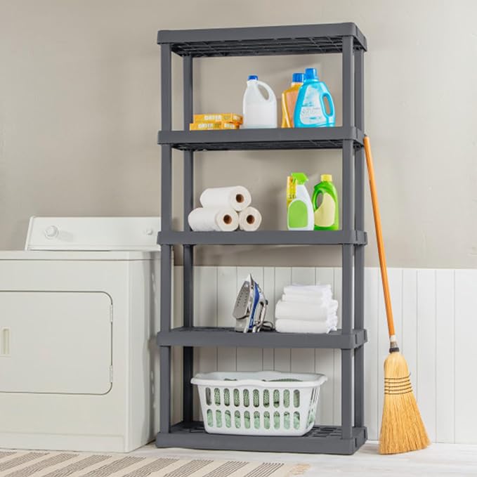 Sterilite 5 Shelf Unit, Heavy-Duty Shelving Storage Rack for Home and Garage, Gray - Multipurpose Plastic Organizer Shelves for Smart Organization - Image 2