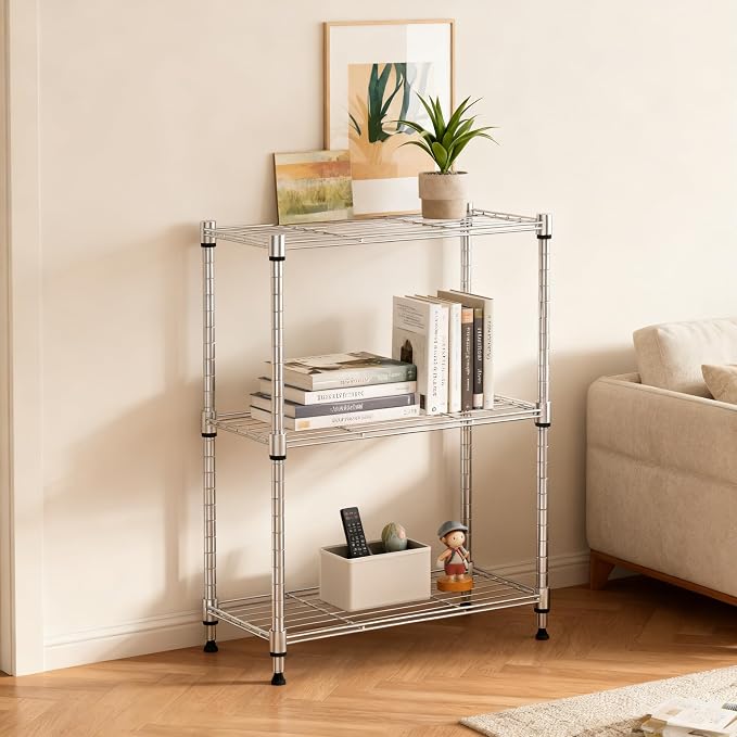 M MZG 450 lbs Wire Storage Shelving 3-Tier Utility Shelving Unit Steel Organizer Wire Rack for Home,Kitchen,Office,Chrome(11.8" D x 17.7" W x 26.4" H) - Image 5