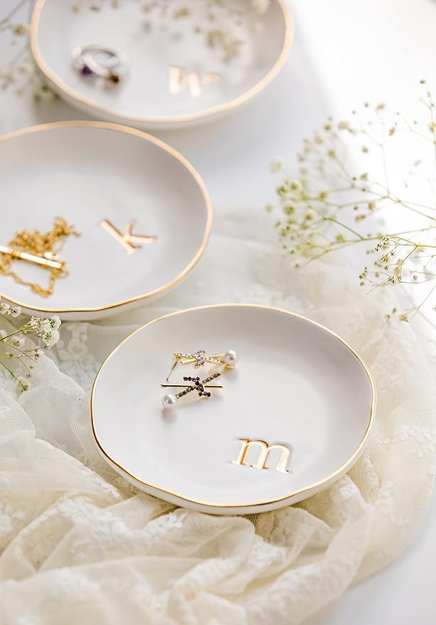 COLLECTIVE HOME - Ceramic Jewelry Tray, Decorative Trinket Dish for Rings Earrings Necklaces Bracelet Watch Keys, Birthday Mother's Day Christmas Gift for Women, 4.75", White Surface (C) - Image 6